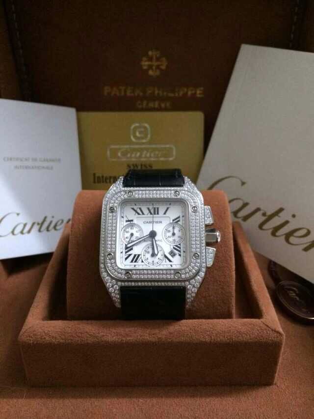 【视频解析】V6 Factory 出品 Cartier   Santos 高仿W20090X8满钻土豪款 wrist watch  /  Cartier   Santos 满钻土豪款