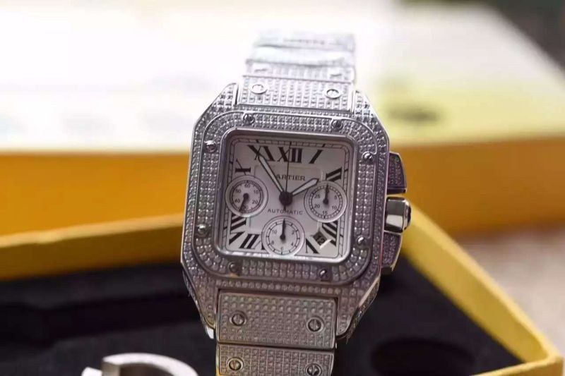 【视频解析】V6 Factory 出品 Cartier   Santos 高仿W20090X8满钻土豪款 wrist watch  /  Cartier   Santos 满钻土豪款