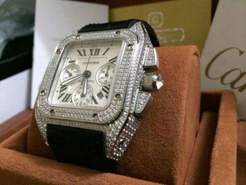 【视频解析】V6 Factory 出品 Cartier   Santos 高仿W20090X8满钻土豪款 wrist watch  /  Cartier   Santos 满钻土豪款