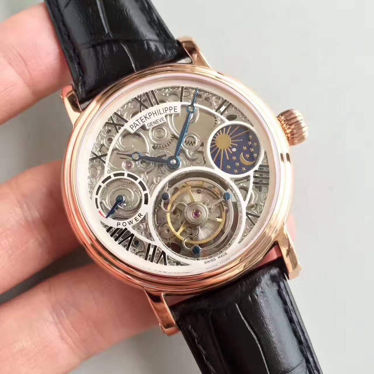 【TF Factory 一比一高精仿手表】 PATEK PHILIPPE 镂空雕花动力星辰真 Tourbillon  wrist watch  / BD202