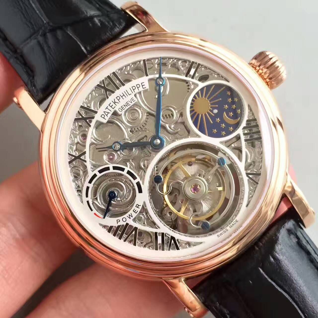 【TF Factory 一比一高精仿手表】 PATEK PHILIPPE 镂空雕花动力星辰真 Tourbillon  wrist watch  / BD202