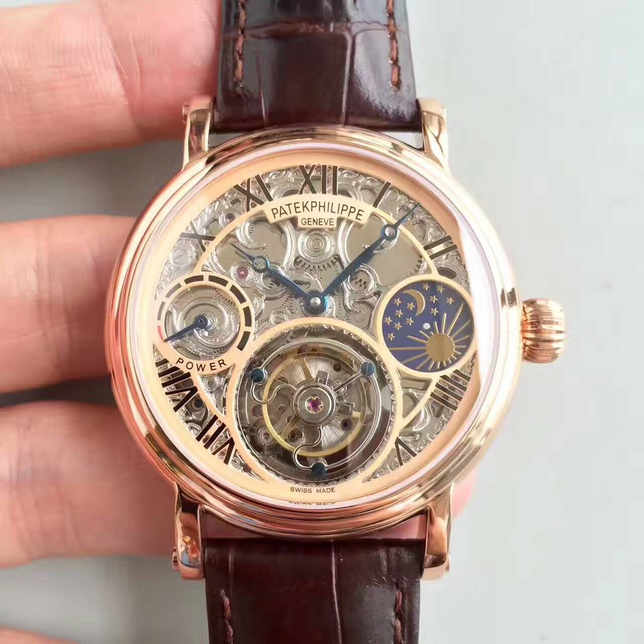 【TF Factory 一比一高精仿手表】 PATEK PHILIPPE 镂空雕花动力星辰真 Tourbillon  wrist watch  / BD202