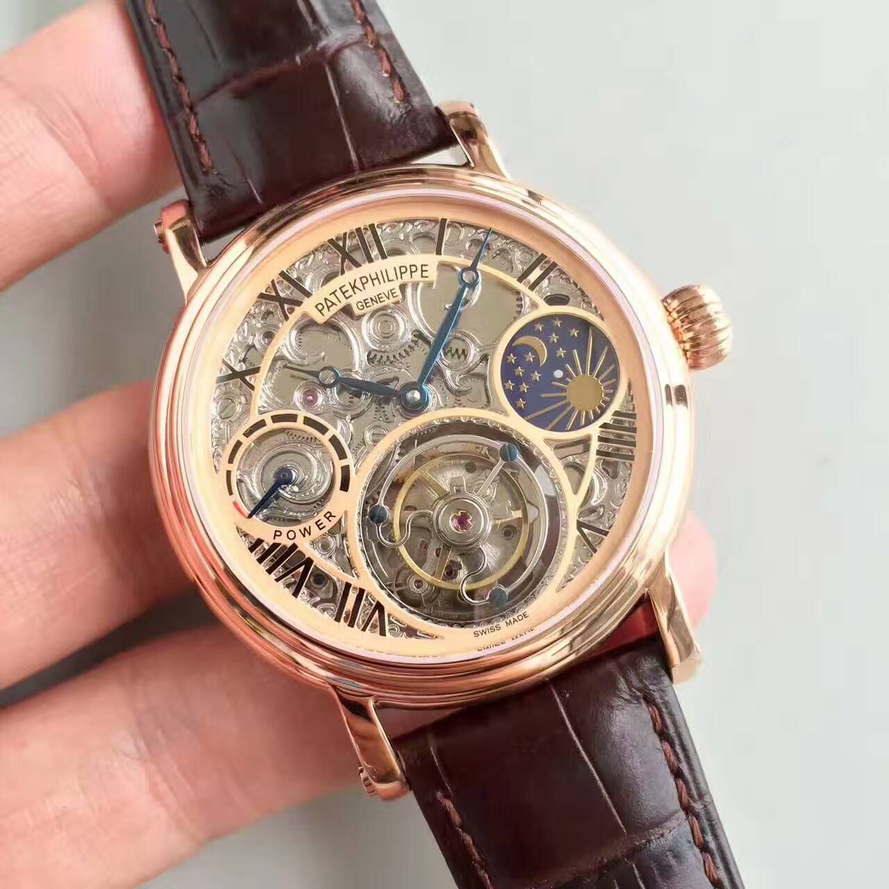 【TF Factory 一比一高精仿手表】 PATEK PHILIPPE 镂空雕花动力星辰真 Tourbillon  wrist watch  / BD202