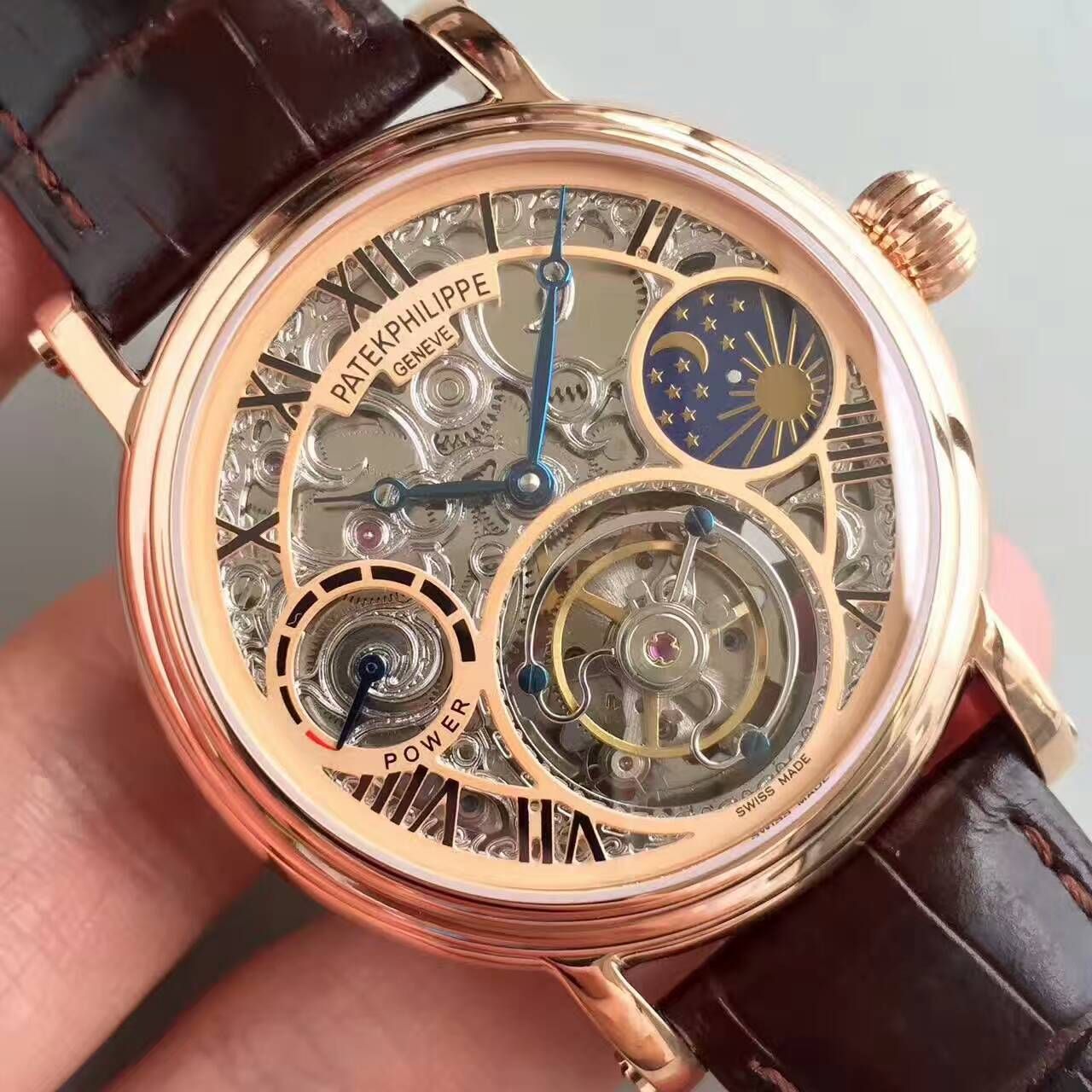 【TF Factory 一比一高精仿手表】 PATEK PHILIPPE 镂空雕花动力星辰真 Tourbillon  wrist watch  / BD202