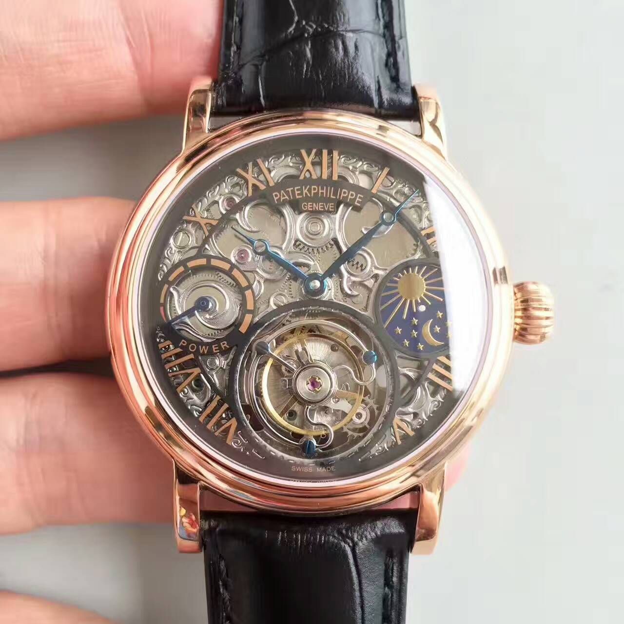 【TF Factory 一比一高精仿手表】 PATEK PHILIPPE 镂空雕花动力星辰真 Tourbillon  wrist watch  / BD202