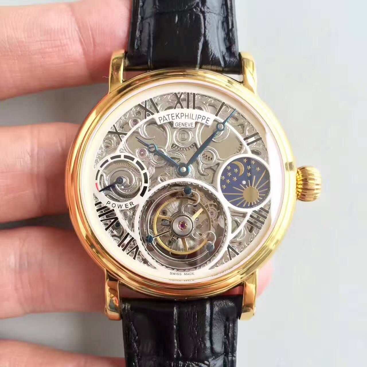 【TF Factory 一比一高精仿手表】 PATEK PHILIPPE 镂空雕花动力星辰真 Tourbillon  wrist watch  / BD202