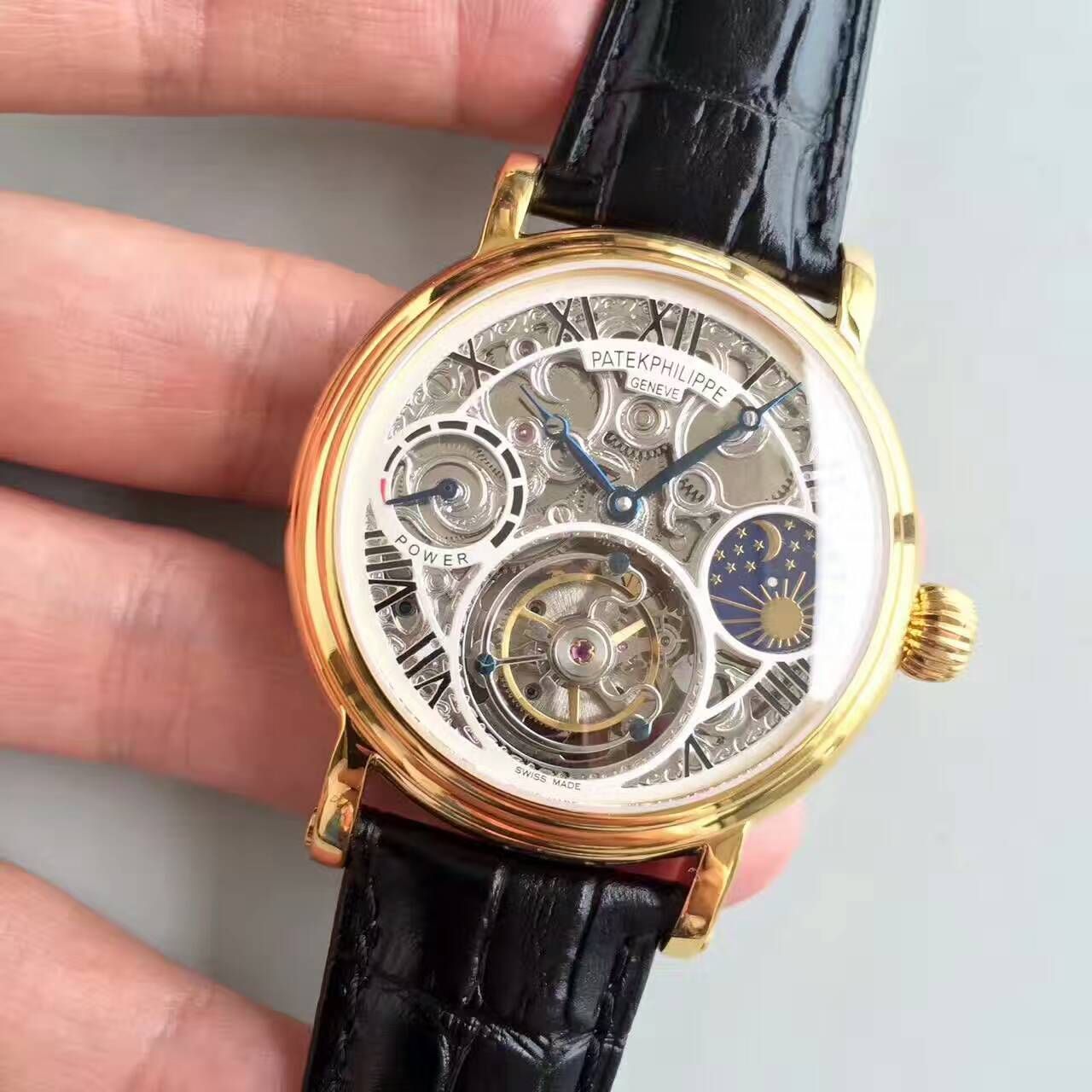 【TF Factory 一比一高精仿手表】 PATEK PHILIPPE 镂空雕花动力星辰真 Tourbillon  wrist watch  / BD202