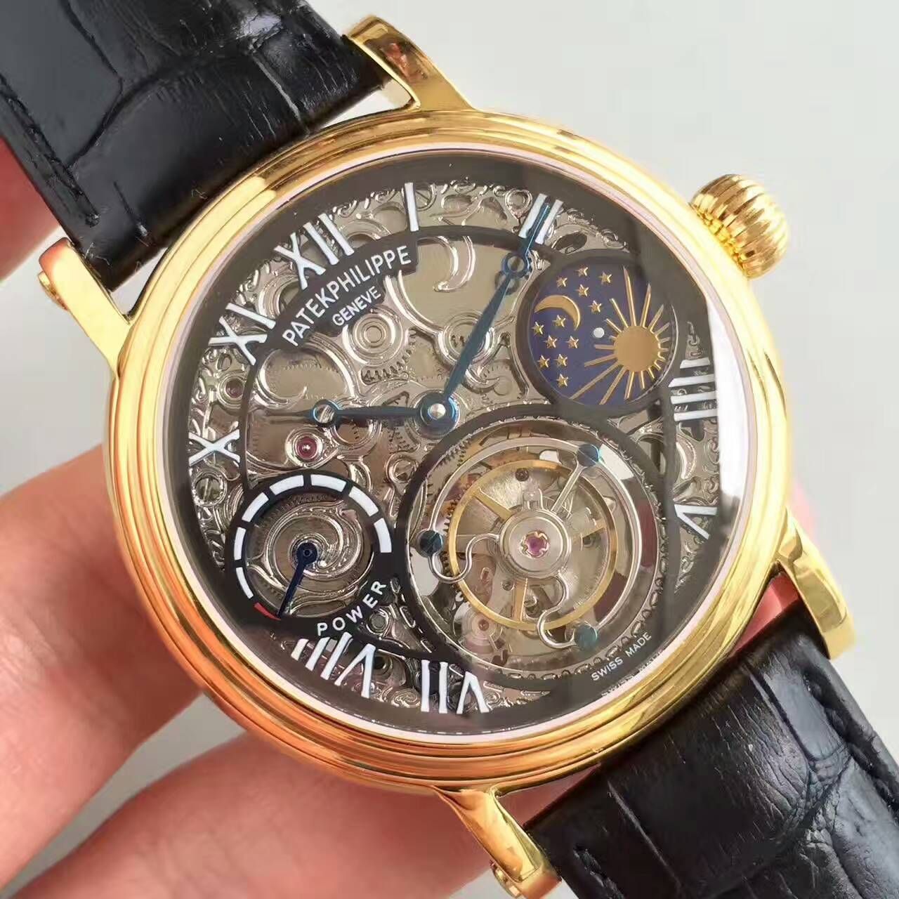 【TF Factory 一比一高精仿手表】 PATEK PHILIPPE 镂空雕花动力星辰真 Tourbillon  wrist watch  / BD202