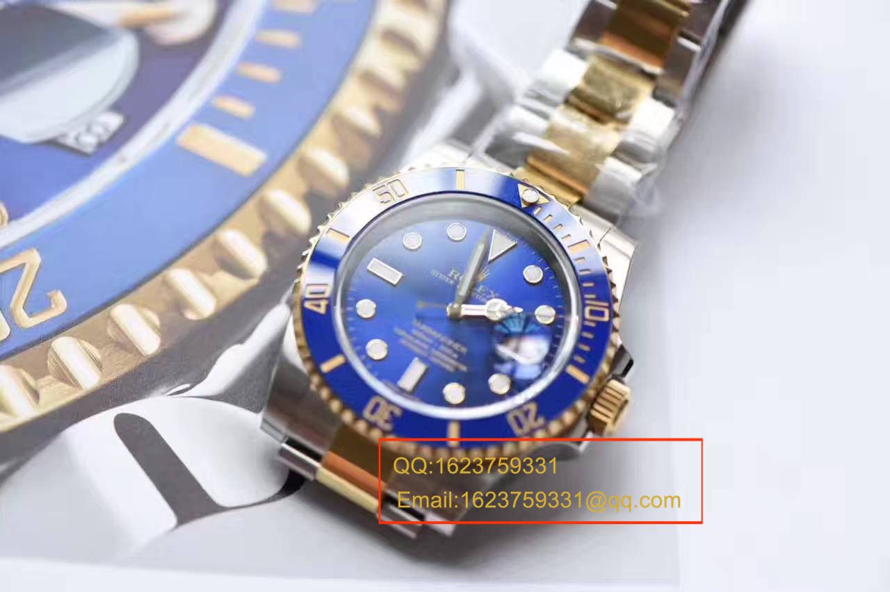 【独家视频测评JF Factory 1:1超A高仿手表】 Rolex  Submariner 型系列116613LB-97203间金蓝金水鬼 wrist watch  / RBG157