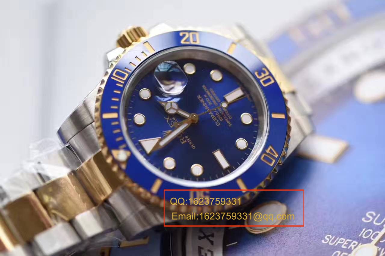 【独家视频测评JF Factory 1:1超A高仿手表】 Rolex  Submariner 型系列116613LB-97203间金蓝金水鬼 wrist watch  / RBG157
