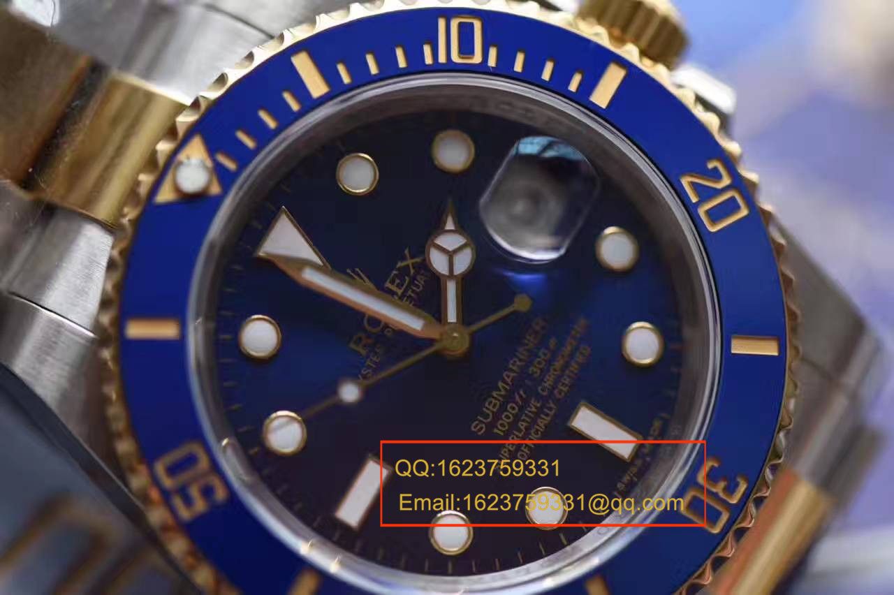 【独家视频测评JF Factory 1:1超A高仿手表】 Rolex  Submariner 型系列116613LB-97203间金蓝金水鬼 wrist watch  / RBG157