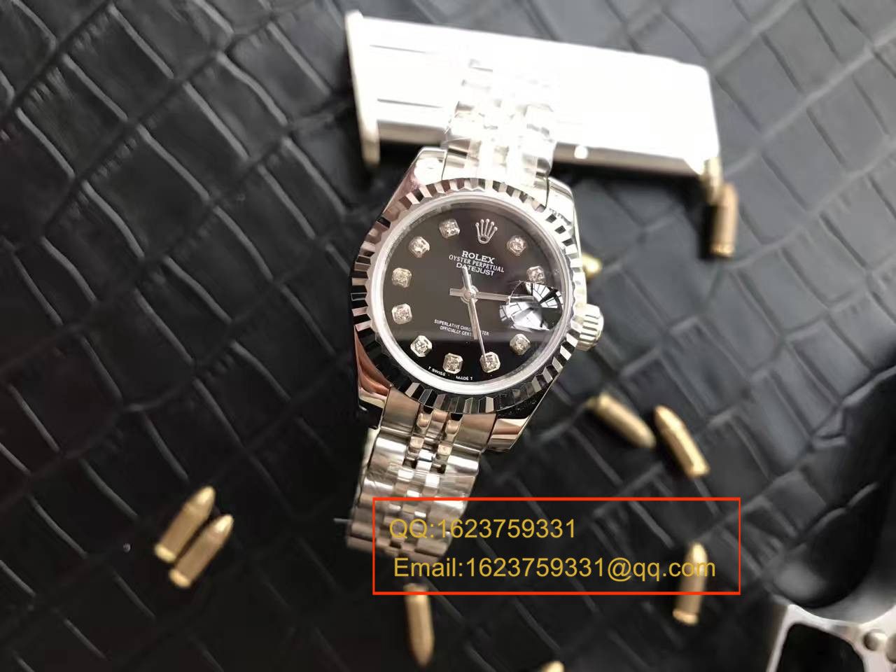【台湾 Factory 一比一超A高仿手表】 Rolex 女装  Datejust 系列179174黑盘镶钻女士 wrist watch  / RB0170