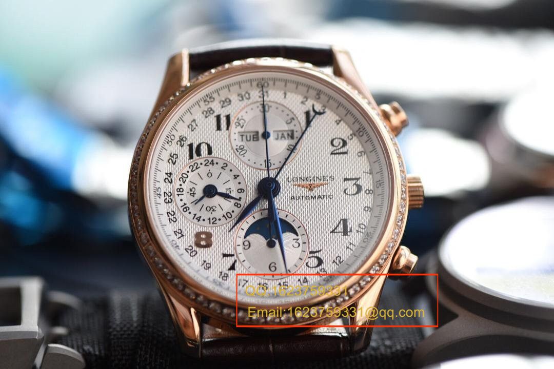 【视频解析】 Longines 名匠复刻高仿旗舰版本八针月相土豪金版本 wrist watch 《表圈镶钻》 / L066