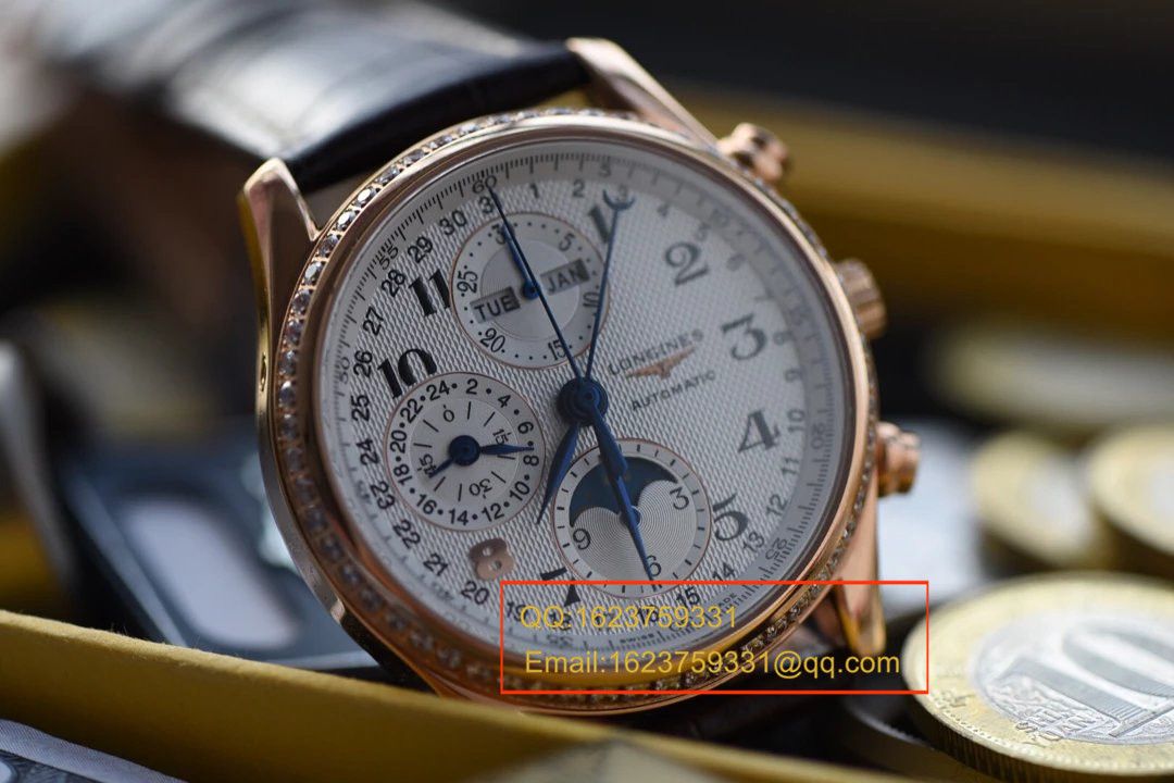 【视频解析】 Longines 名匠复刻高仿旗舰版本八针月相土豪金版本 wrist watch 《表圈镶钻》 / L066