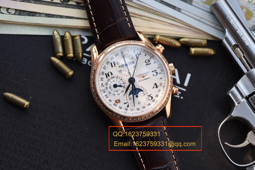 【视频解析】 Longines 名匠复刻高仿旗舰版本八针月相土豪金版本 wrist watch 《表圈镶钻》 / L066