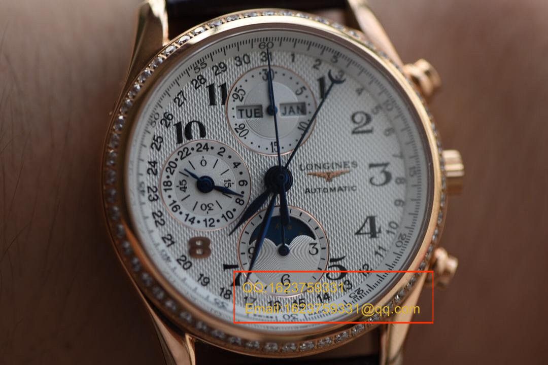 【视频解析】 Longines 名匠复刻高仿旗舰版本八针月相土豪金版本 wrist watch 《表圈镶钻》 / L066