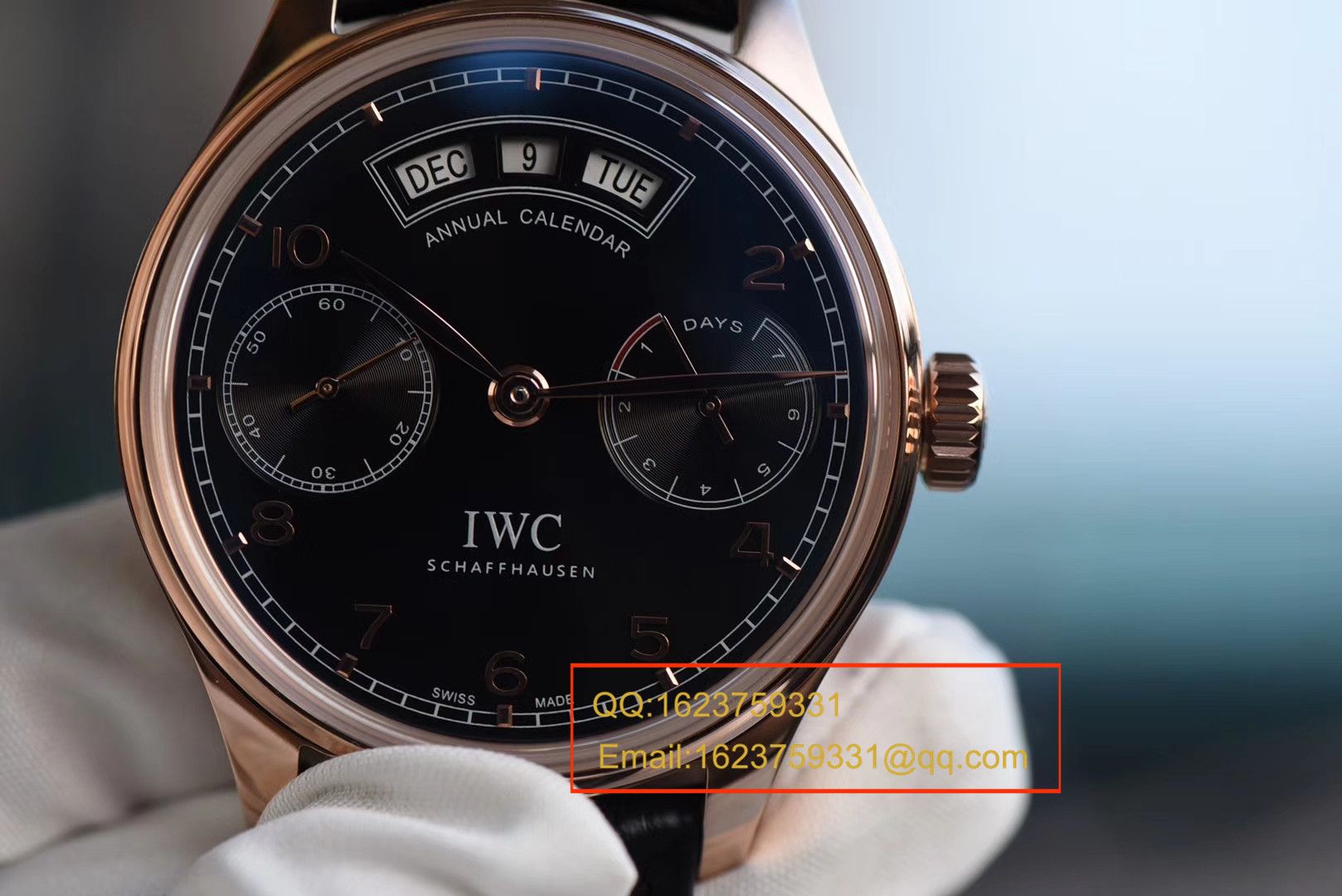 【YL一比一超A高仿手表】 IWC 葡萄牙年历 wrist watch  IWC 年历玫瑰金黑面款 / WG125