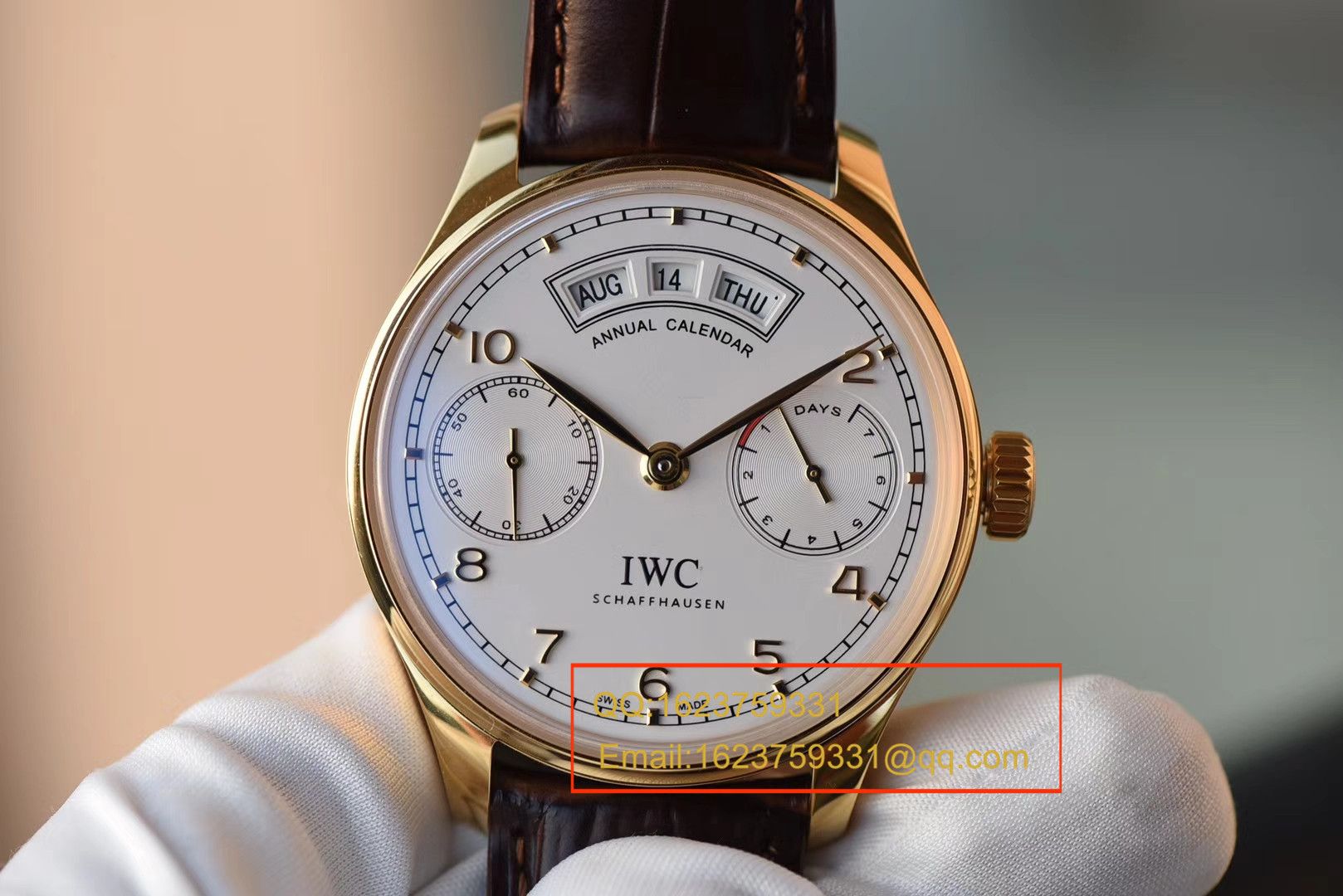 【YL一比一超A高精仿手表】 IWC 葡萄牙年历 wrist watch 系列 IWC 年历黄金壳白面款 / WG105