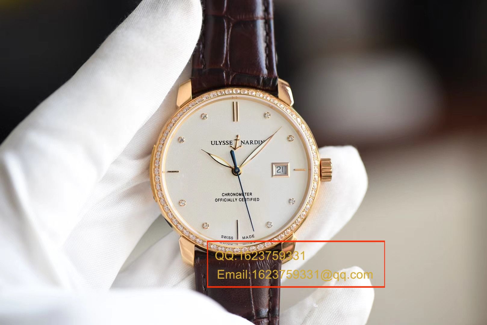 【FK一比一超A高仿手表】 Ulysse Nardin 鎏金系列8156-111-2/92 表圈镶钻 wrist watch  / YD011