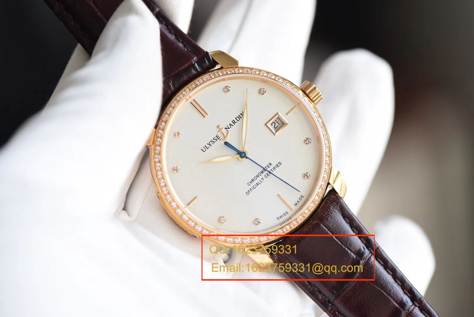 【FK一比一超A高仿手表】 Ulysse Nardin 鎏金系列8156-111-2/92 表圈镶钻 wrist watch  / YD011