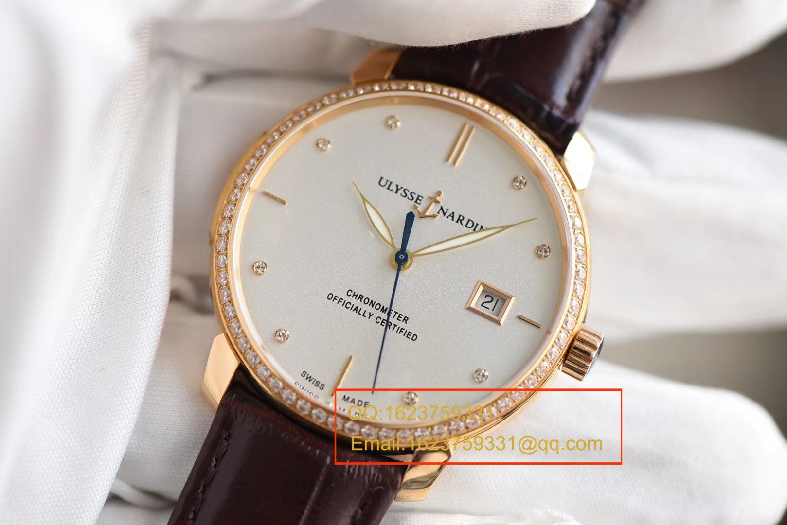 【FK一比一超A高仿手表】 Ulysse Nardin 鎏金系列8156-111-2/92 表圈镶钻 wrist watch  / YD011