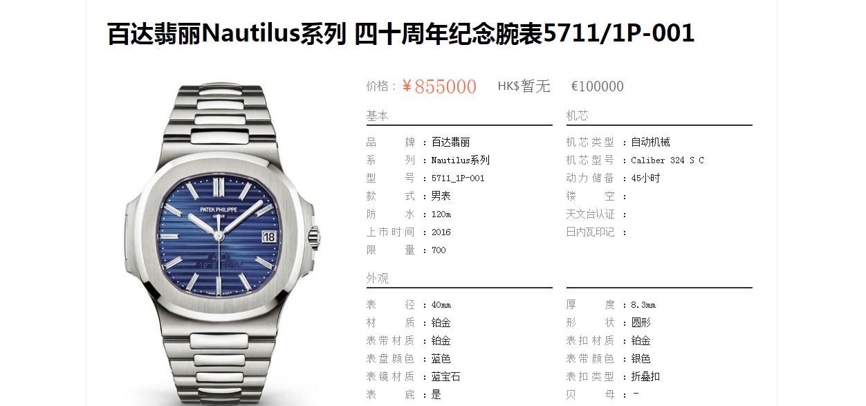 【PF一比一超A高仿手表】 PATEK PHILIPPE Nautilus系列 四十周年纪念 wrist watch 5711/1P-001 / BD215