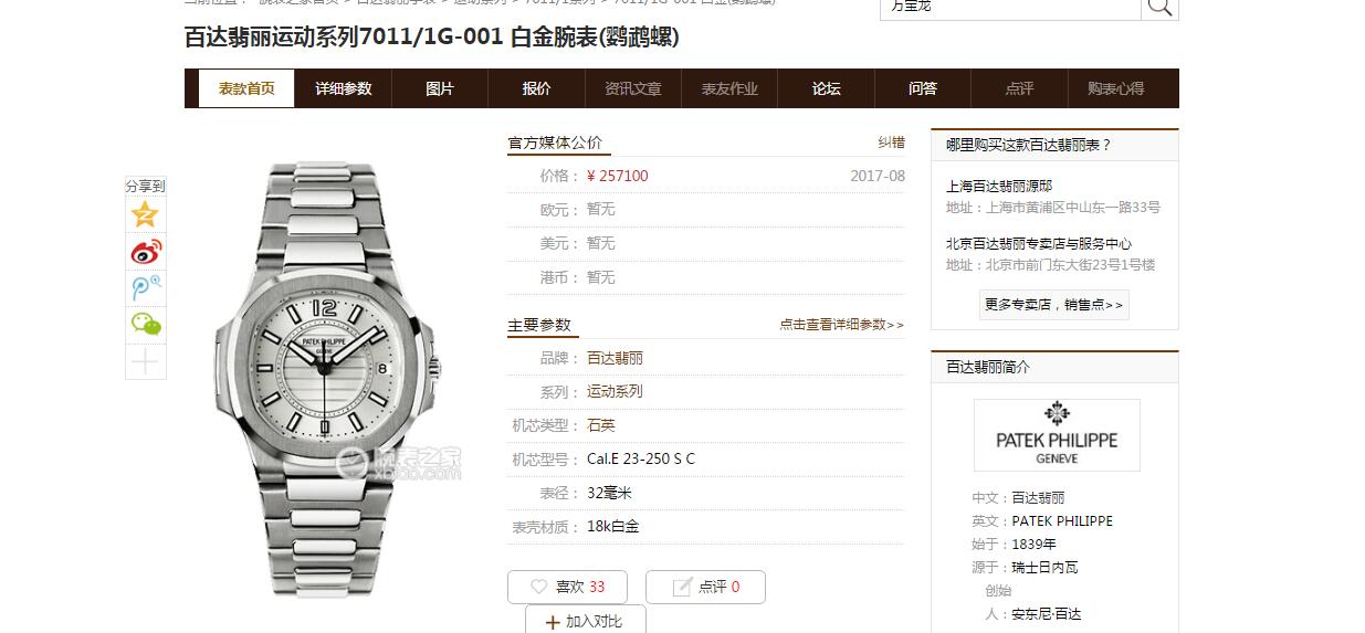 【JJ一比一超A高仿手表】 PATEK PHILIPPE 运动系列7011/1G-001 、7011/1G-010白金 wrist watch 、7011/1R-010 、7011/1R-001玫瑰金女士 wrist watch ( Nautilus ) / BD220