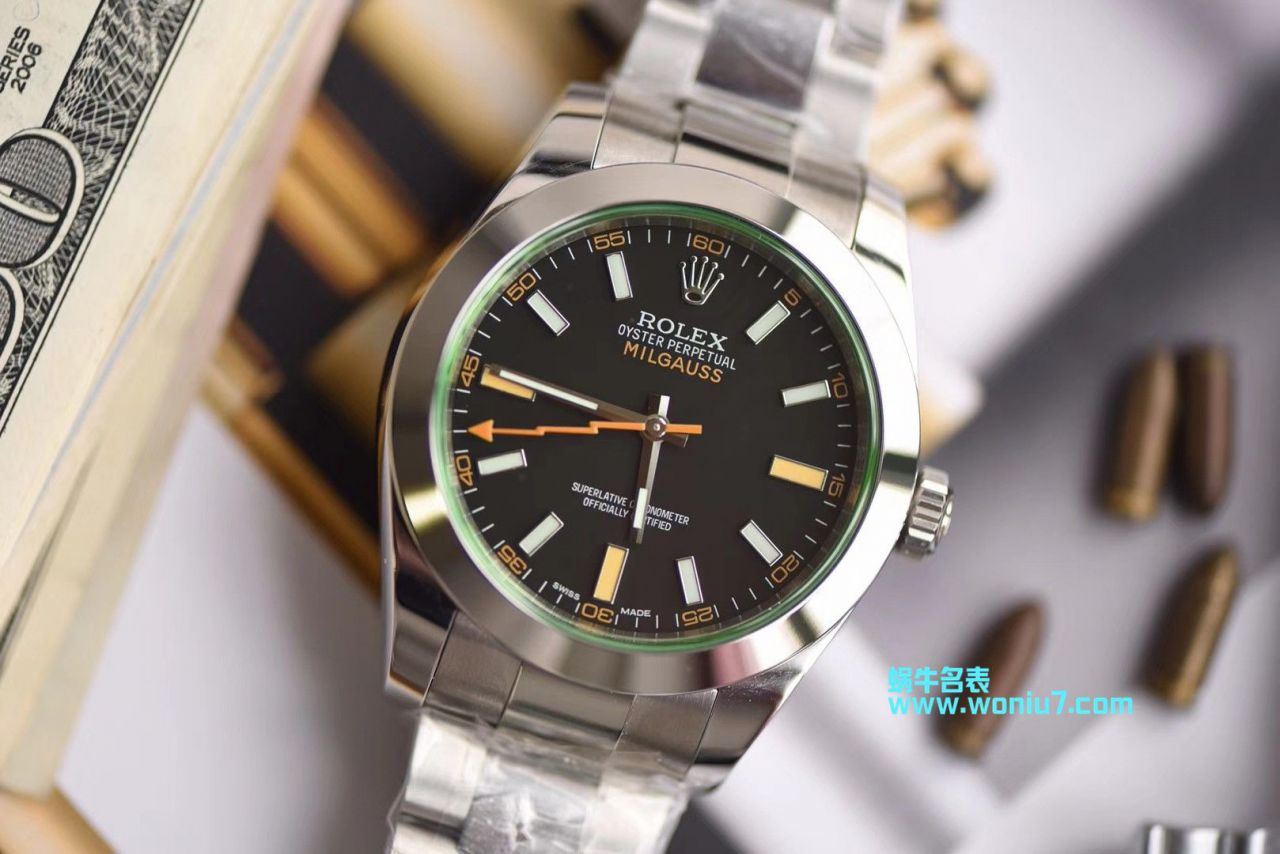 【DJ一比一超A top 克隆高仿手表】 Rolex MILGAUSS系列116400-GV-72400黑盘 wrist watch (绿玻璃闪电) / R247