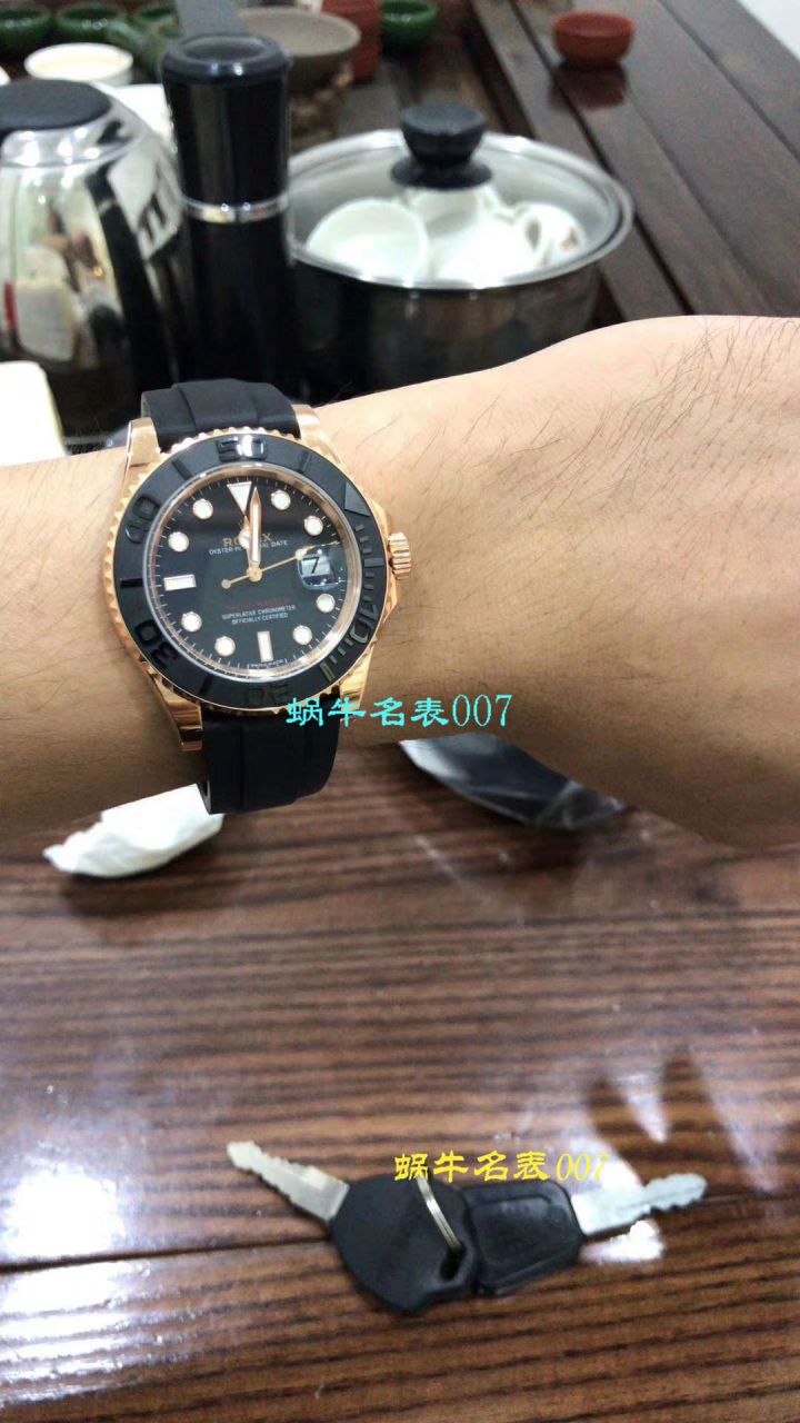 【独家视频测评NOOB Factory 1:1高仿手表】 Rolex  Yacht-Master 系列116655-Oysterflex bracelet金壳 wrist watch   / RBC018