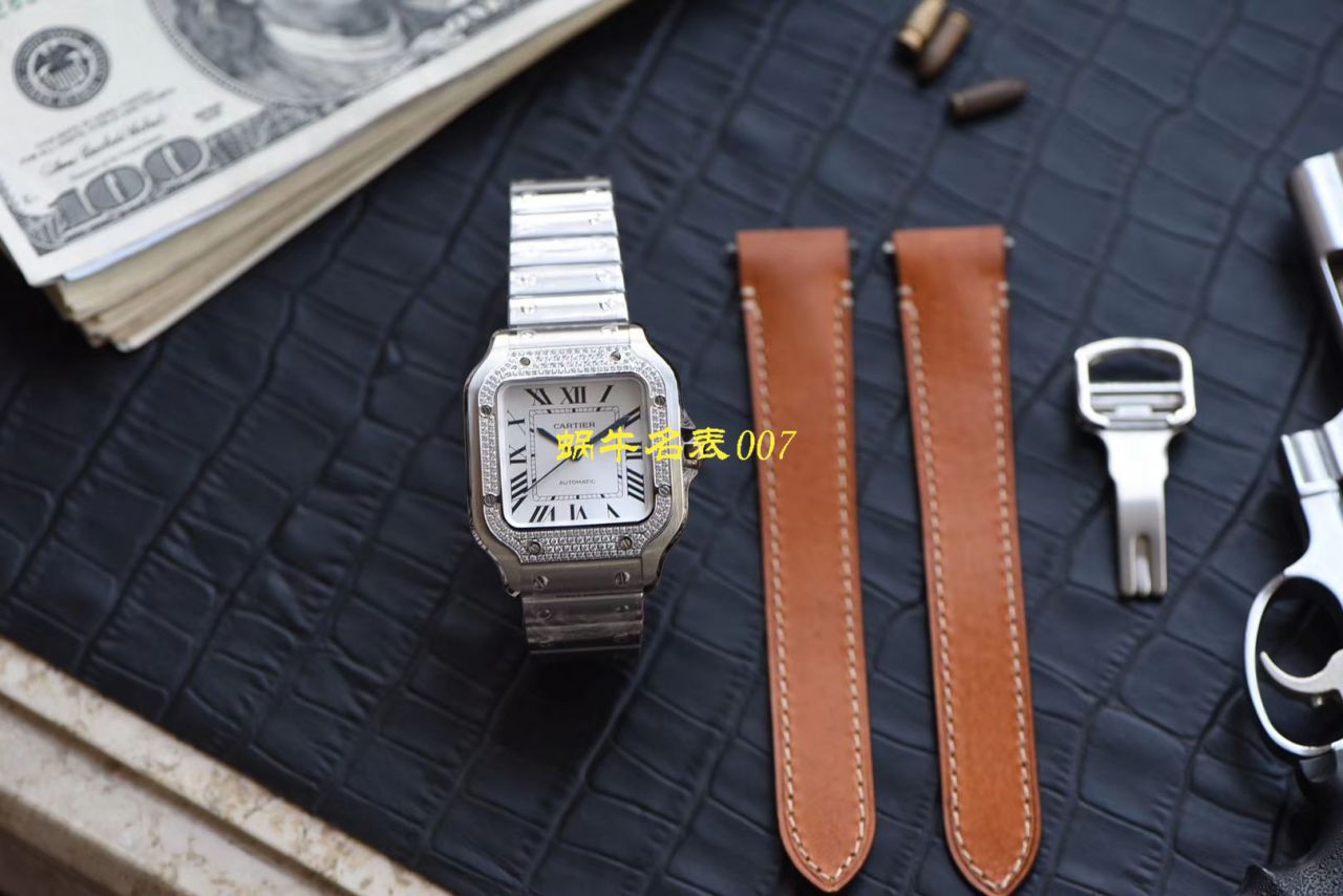HBBV6 Factory 新款一比一复刻高仿 Cartier   Santos 女装表圈镶WJSA0010,WJSA0007中号女表 / K237