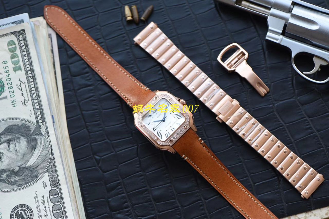 HBBV6 Factory 新款一比一复刻高仿 Cartier   Santos 女装表圈镶WJSA0010,WJSA0007中号女表 / K237