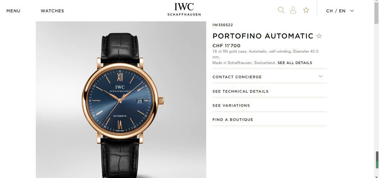 V7 Factory 超A高仿IWC IWC 柏涛菲诺IW356523 wrist watch 专柜最新款波涛菲诺蓝面金针 / WG512