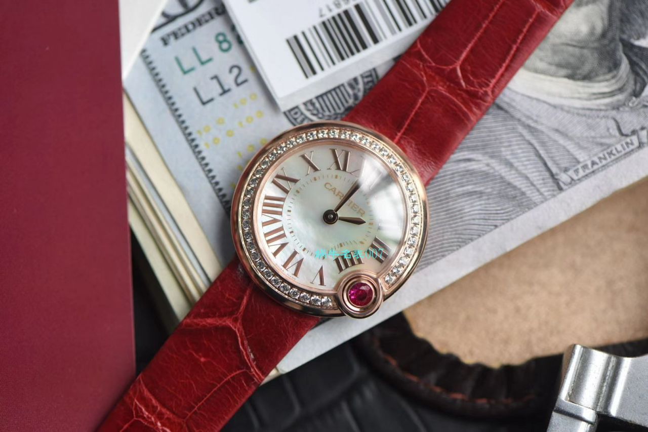 台湾 Factory  Cartier  特别款中国红鎏金时刻复刻高仿WJBL0010，WBGL0007 Ballon Blanc de  Cartier 女士 wrist watch  / K267