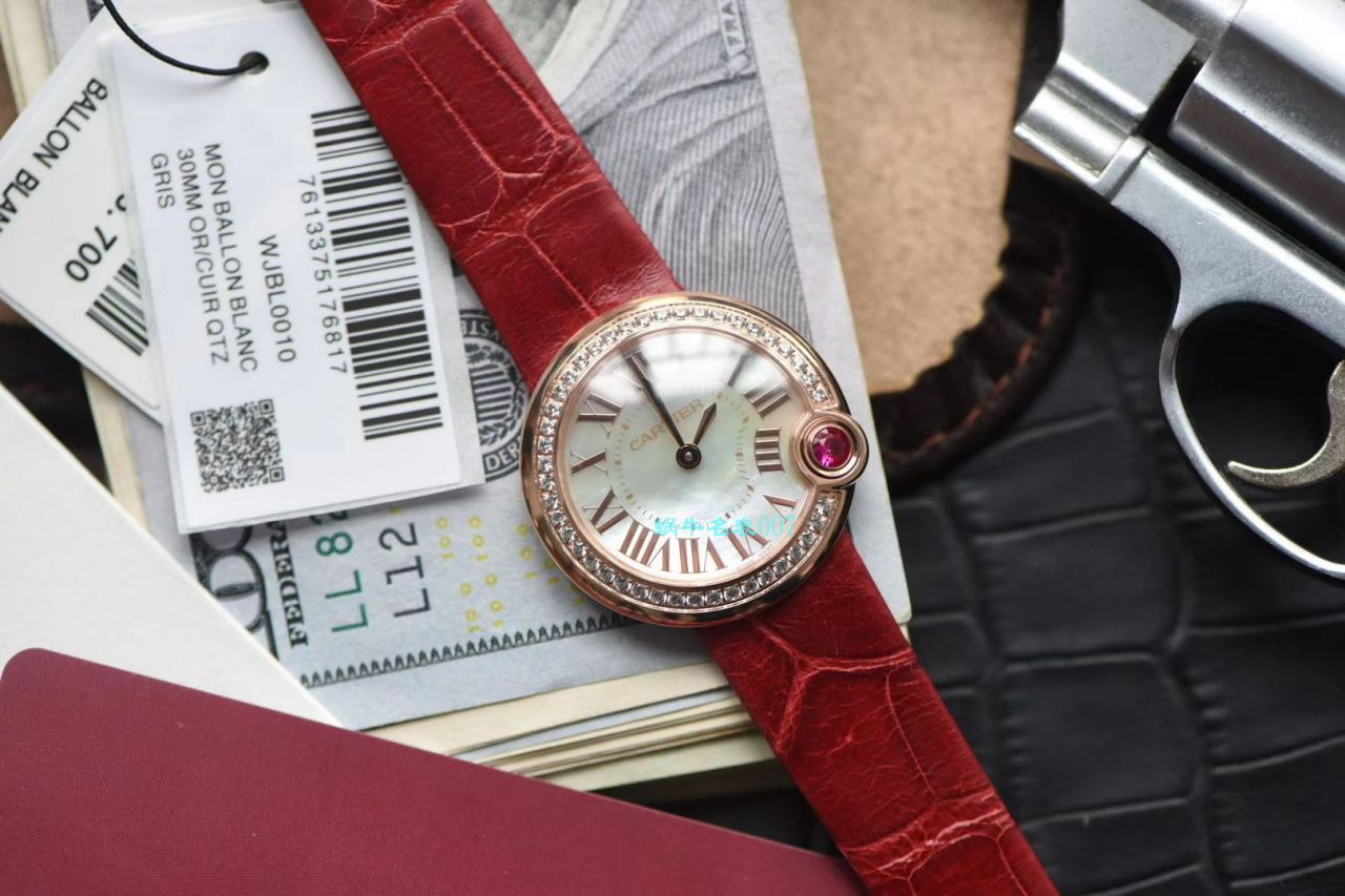 台湾 Factory  Cartier  特别款中国红鎏金时刻复刻高仿WJBL0010，WBGL0007 Ballon Blanc de  Cartier 女士 wrist watch  / K267