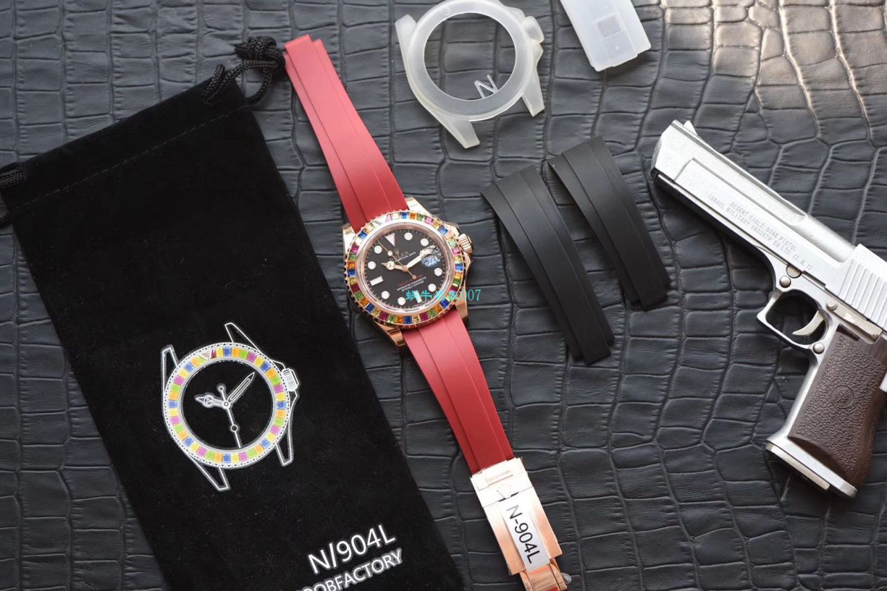 【NOOB Factory 一比一超A高仿手表】 Rolex  Yacht-Master 系列116695SATS“糖豆”圈彩虹游艇 Rolex 游艇 wrist watch  / R192