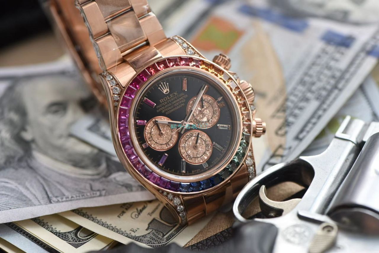 独家后加工真钻包金ROLEX彩虹迪 Rolex  Cosmograph Daytona  Ditongna 复刻高仿116595 RBOW wrist watch  / R577
