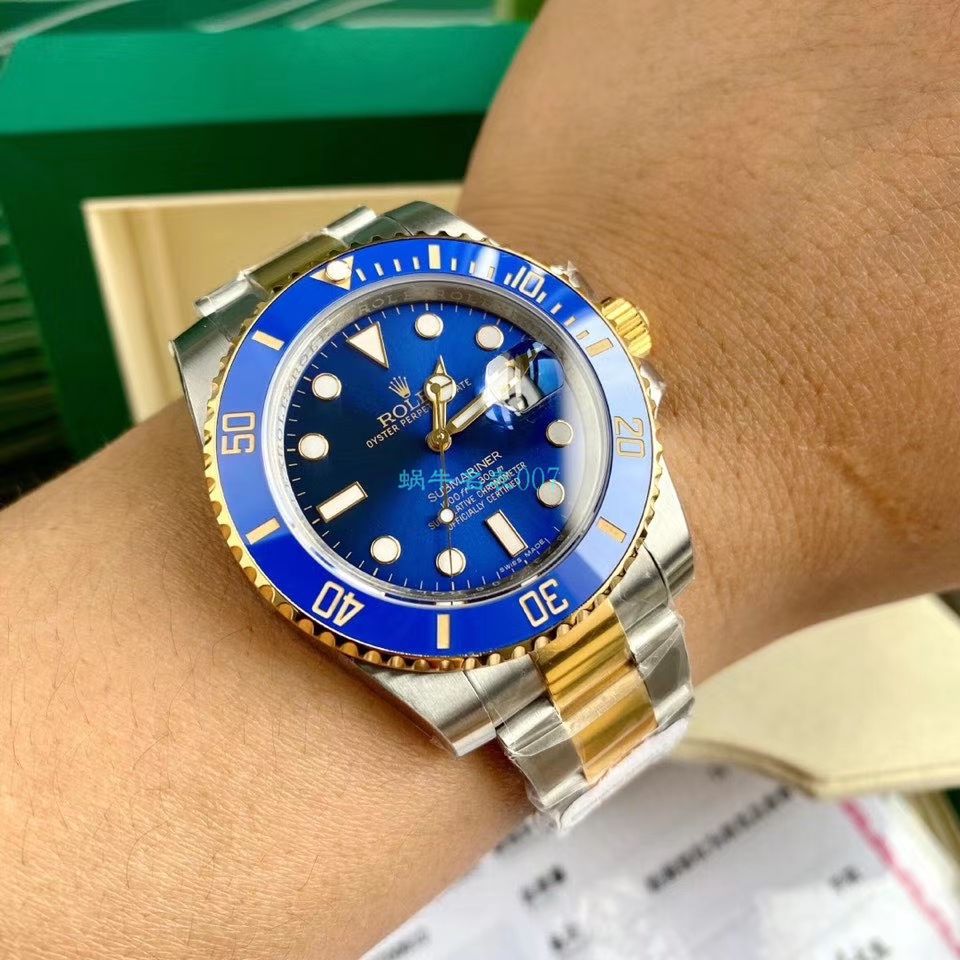 高端 copy customized 包金ETA Movement  Rolex  Submariner 型116613LB-97203 top 复刻高仿 蓝盘 wrist watch (间金蓝水鬼) / R597