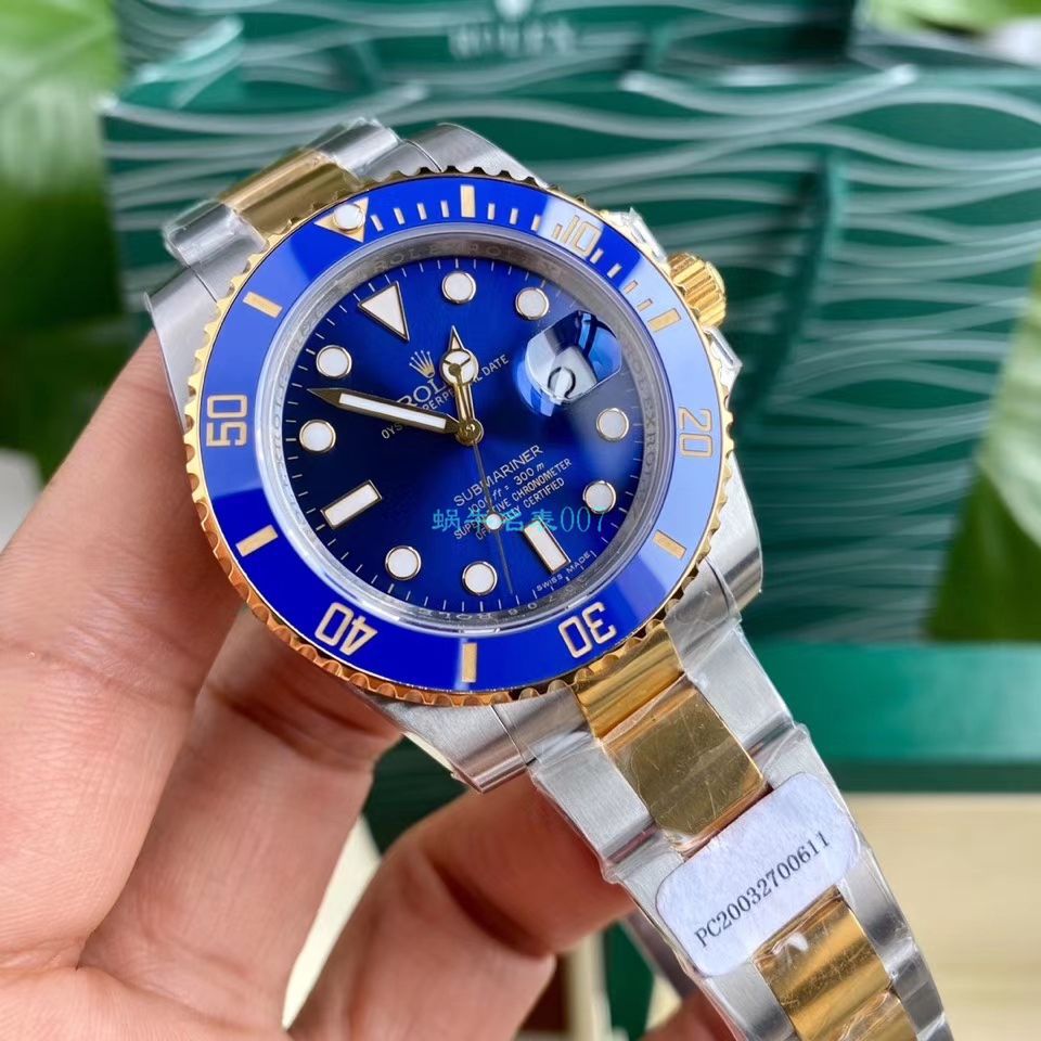 高端 copy customized 包金ETA Movement  Rolex  Submariner 型116613LB-97203 top 复刻高仿 蓝盘 wrist watch (间金蓝水鬼) / R597