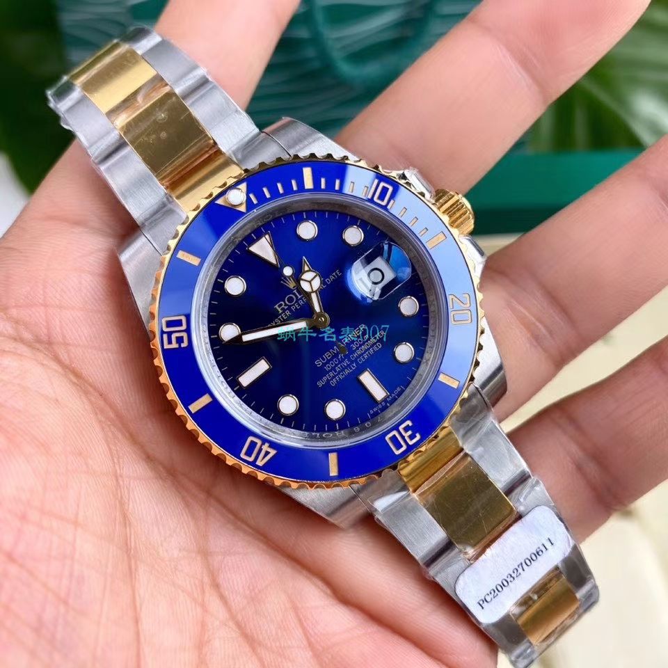高端 copy customized 包金ETA Movement  Rolex  Submariner 型116613LB-97203 top 复刻高仿 蓝盘 wrist watch (间金蓝水鬼) / R597