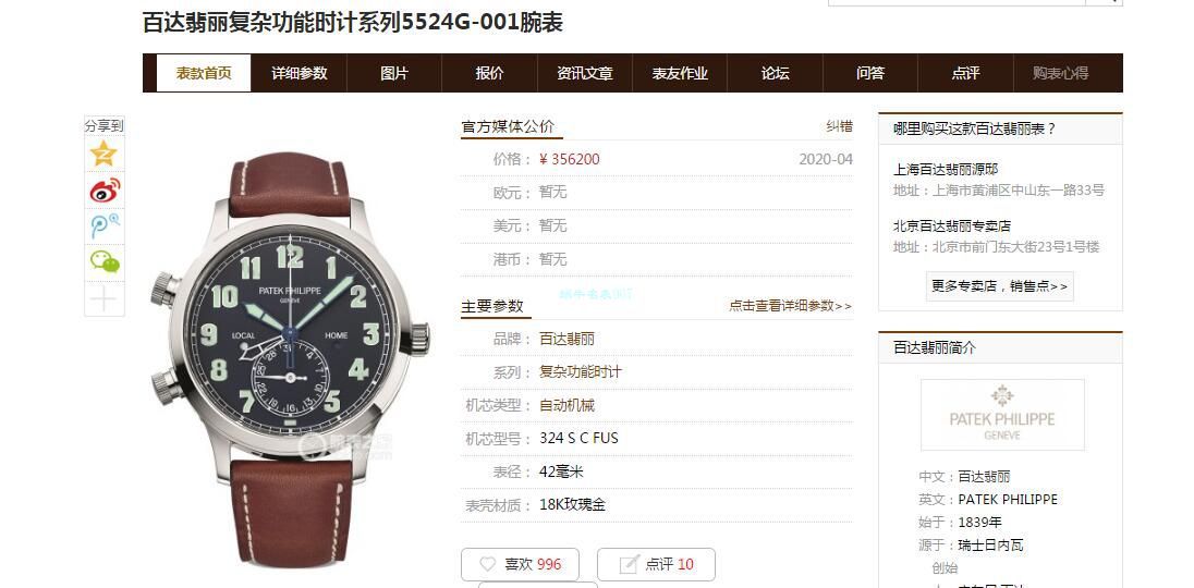 GR Factory  PATEK PHILIPPE 高仿手表复杂功能时计V2升级版5524G-001,5524R-001 wrist watch  / BD296