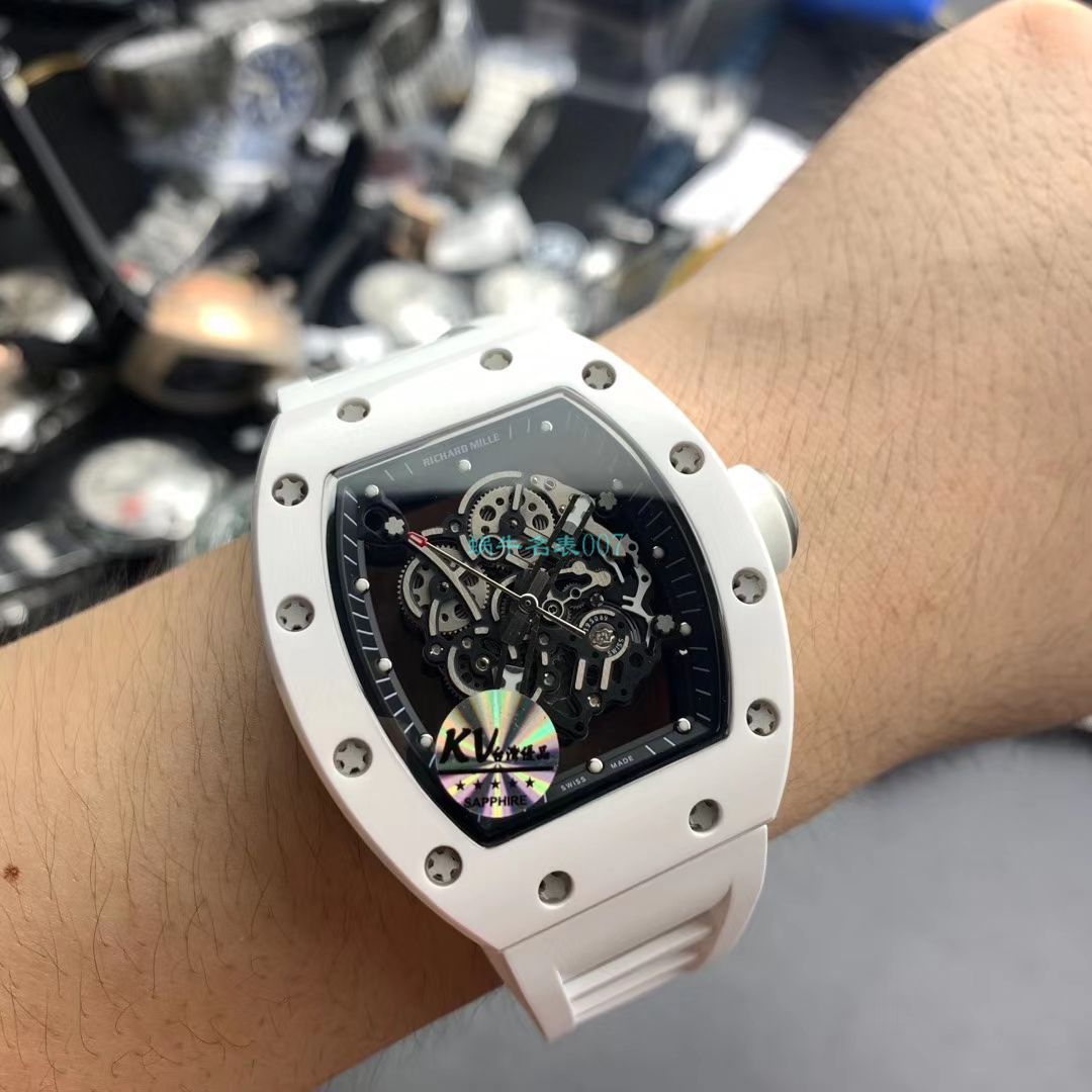  Video analysis KV台湾 Factory 一比一高仿最新巨作！RICHARD MILLE RICHARD MILLE RM055白 Composite 白色橡胶带新款 / RM 055MM