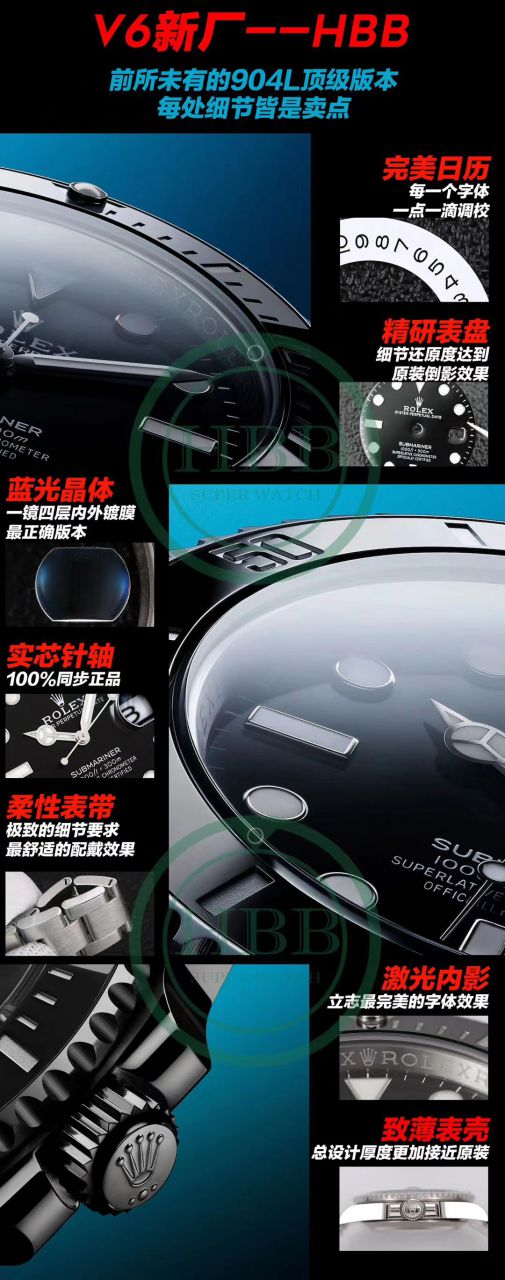 V6 Factory  top 新作复刻高仿 Rolex  Submariner 116610LN-97200手表 / R639V6
