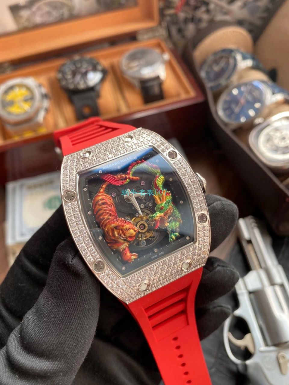  copy customized 款 RICHARD MILLE RM 51-01龙虎满钻真超A高仿 Tourbillon 手表 / RM 51-01