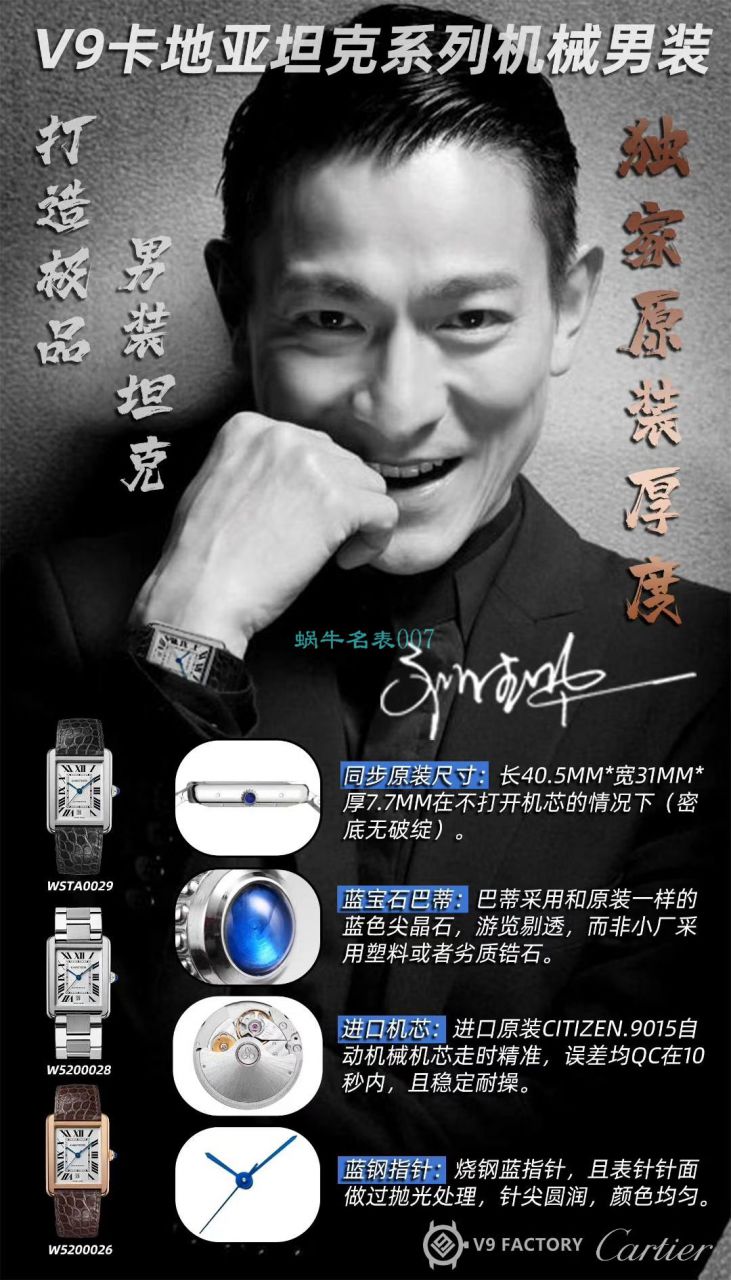 V9 Factory  Cartier  坦克系列 top 高精仿手表W5200028（超大号） wrist watch  / K315