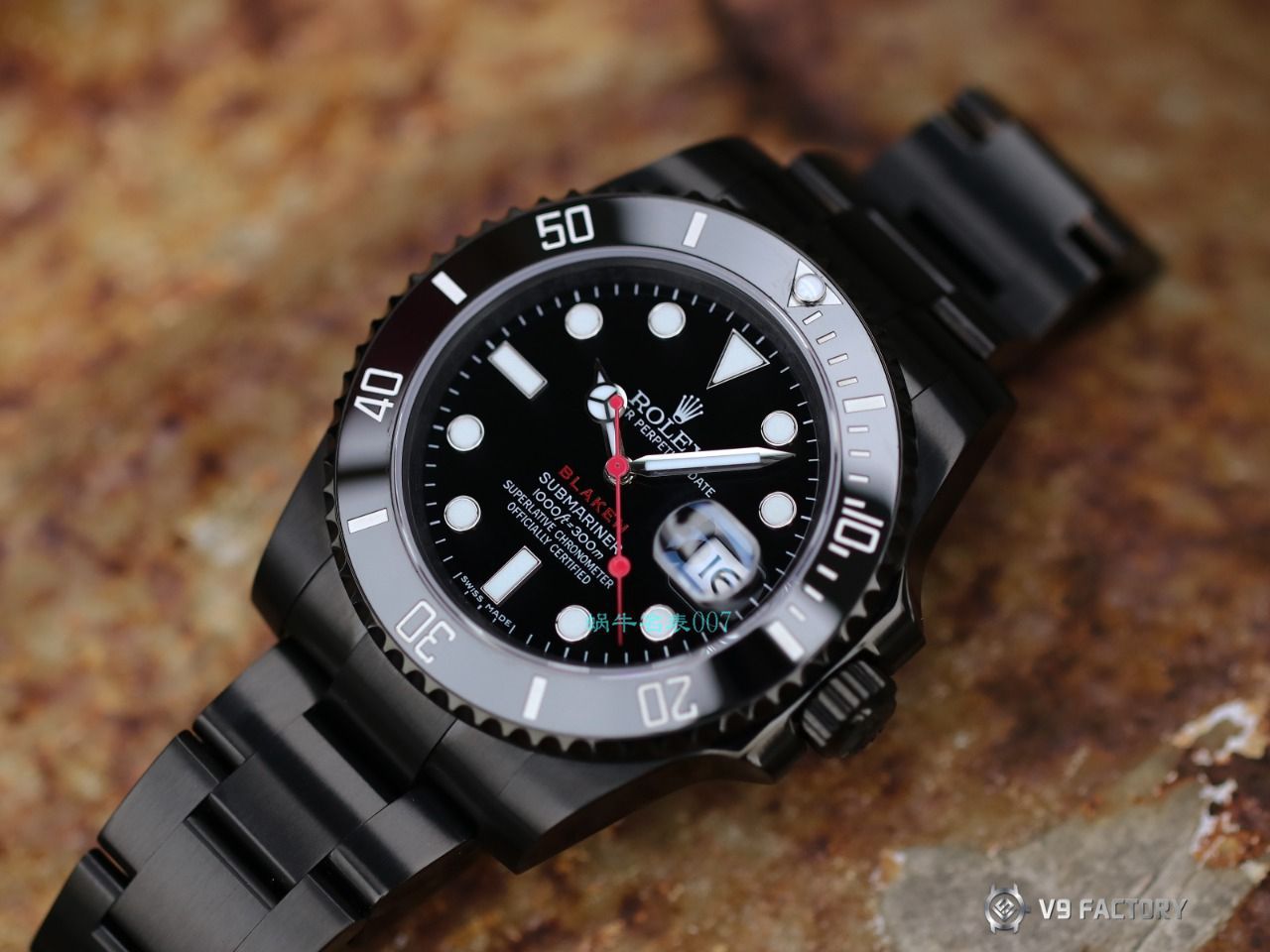 V9 Factory  Rolex 水鬼 top 复刻手表BLAKEN  SUBMARINER  DATE LV官方同款曜黑改装版 / R670