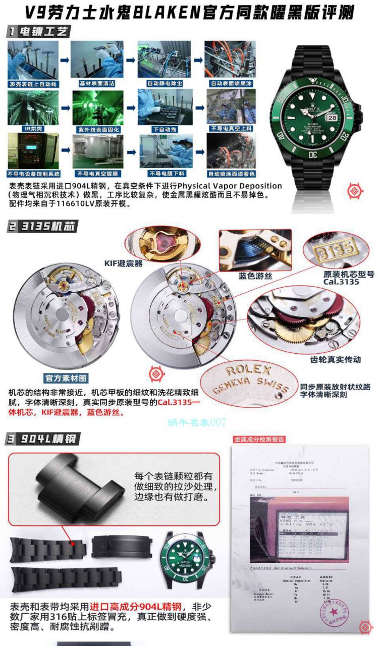 V9 Factory  Rolex 水鬼 top 复刻手表BLAKEN  SUBMARINER  DATE LV官方同款曜黑改装版 / R670