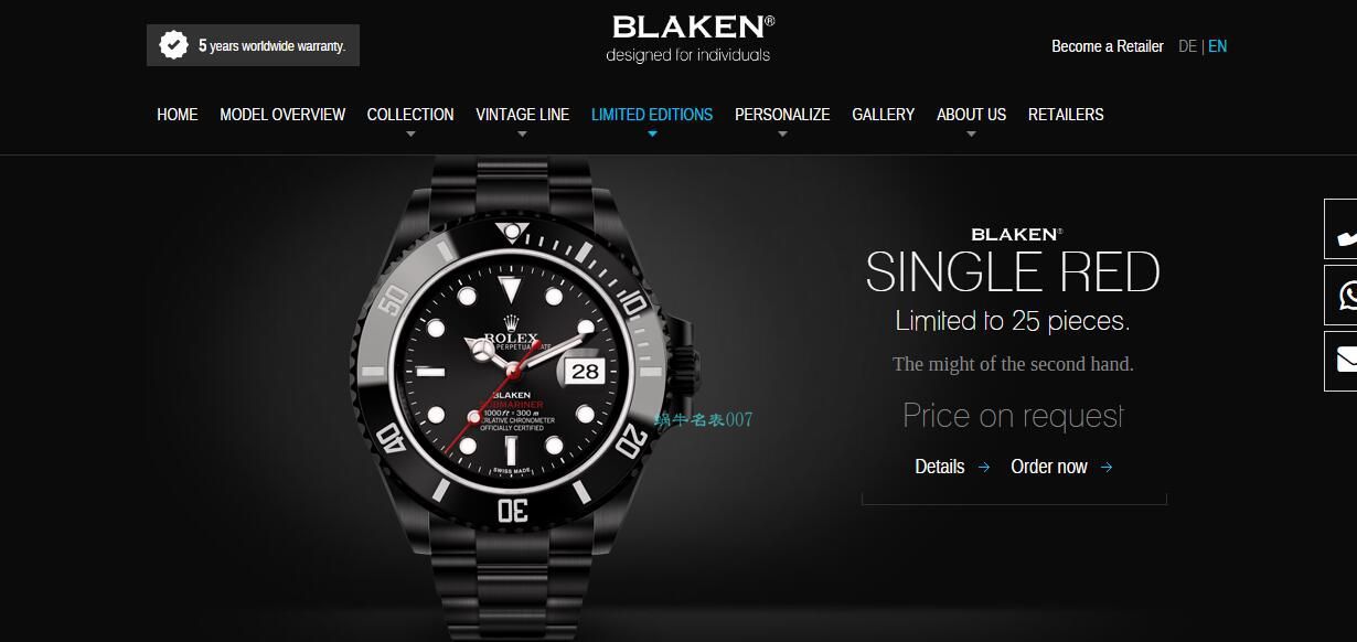 V9 Factory  Rolex 水鬼 top 复刻手表BLAKEN  SUBMARINER  DATE LV官方同款曜黑改装版 / R670