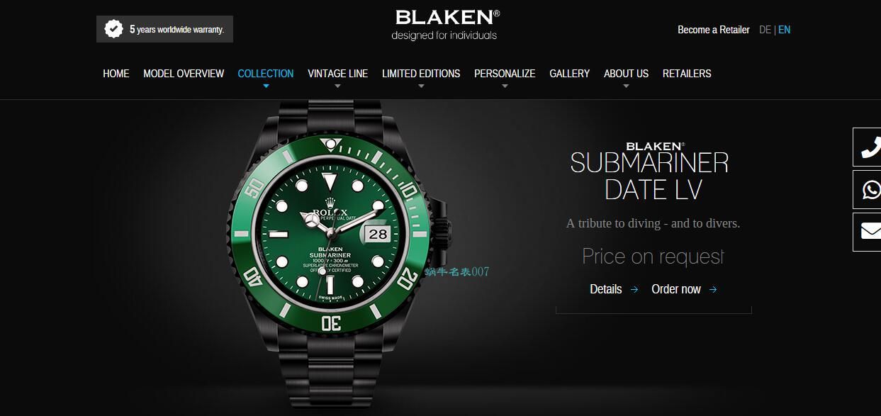 V9 Factory  Rolex 水鬼 top 复刻手表BLAKEN  SUBMARINER  DATE LV官方同款曜黑改装版 / R670