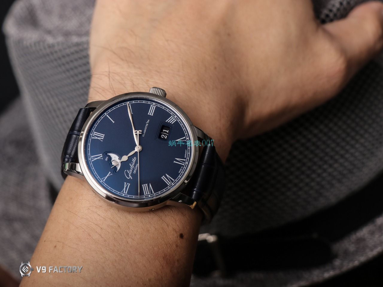 【视频最大的高仿手表网站】V9 Factory glashuette original原创议员月相100-04-05-12-30 wrist watch  / GLA069