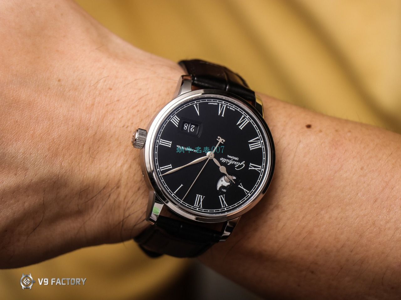 【视频最大的高仿手表网站】V9 Factory glashuette original原创议员月相100-04-05-12-30 wrist watch  / GLA069